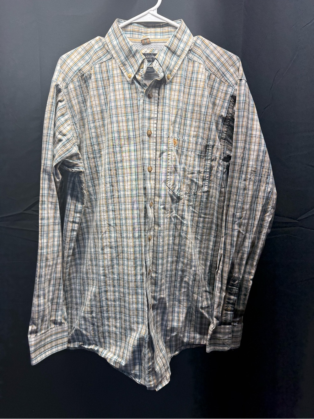 EUC Ariat Pro Men's Long-Sleeve Plaid Button-Down Shirt Sz LT (11ae)